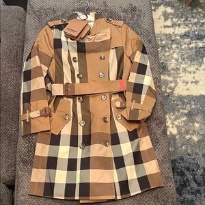 Burberry Camel and Black Check Trench Coat